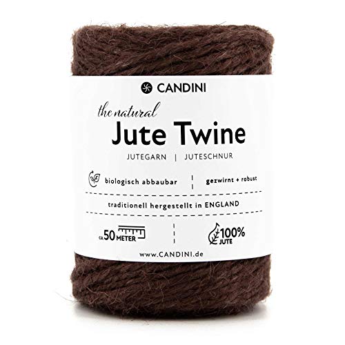 Candini Jutegarn - braun | 100m | ø 2-3mm Reine Jute, Bastelschnur - Premium Qualität aus England - Jute Schnur, Paketschnur, Jutekordel, Bindfaden von Candini