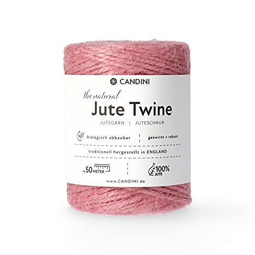 Candini Jutegarn - rosa, 50m Bastelschnur - ø 2-3mm reine Jute - Schnur Kordel | Premium Qualität - Made in England - Paketschnur, Dekoration, Garten, Verpackung von Candini