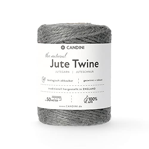 Candini Jutegarn - silber grau, 50m Bastelschnur - ø 2-3mm reine Jute - Schnur Kordel | Premium Qualität - Made in England - Paketschnur, Dekoration, Garten, Verpackung von Candini