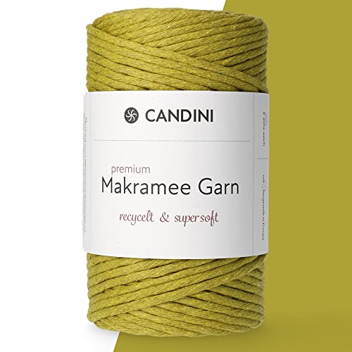 Candini Premium Makramee Garn Pistazie, 4mm x 100m, 100% recycelte Baumwolle, gezwirnt Single-Twisted, Baumwollgarn für Macrame in grün von Candini