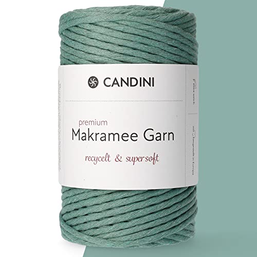 Candini Premium Makramee Garn aquamarin, 4mm x 100m, 100% recycelte Baumwolle, gezwirnt Single-Twisted, Baumwollgarn für Macrame in blau, grün, türkis von Candini