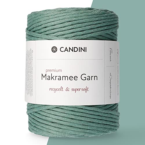 Candini Premium Makramee Garn aquamarin, 4mm x 200m, 100% recycelte Baumwolle, gezwirnt Single-Twisted, Baumwollgarn für Macrame in türkis, grün, blau von Candini