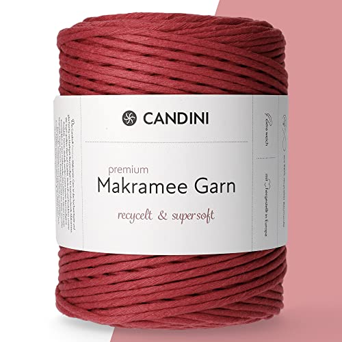Candini Premium Makramee Garn | kirschrot | 3mm x 200m | 100% recycelte Baumwolle aus Portugal | Makramee Baumwollgarn, DIY, rot Candini Premium Makramee Garn | kirschrot | 3mm x 200m | 100% recycelte Baumwolle aus Portugal | Makramee Baumwollgarn, DIY, rot von Candini