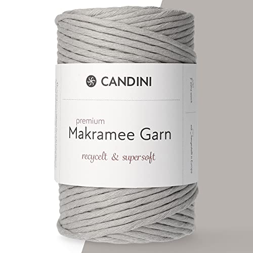 Candini Premium Makramee Garn silbergrau, 4mm x 100m, 100% recycelte Baumwolle, gezwirnt single-twisted, Baumwollgarn für Macrame in grau, silber Candini Premium Makramee Garn silbergrau, 4mm x 100m, 100% recycelte Baumwolle, gezwirnt single-twisted, Baumwollgarn für Macrame in grau, silber von Candini