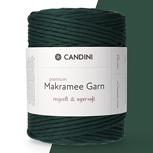Candini Premium Makramee Garn waldgrün, 4mm x 200m, 100% recycelte Baumwolle, gezwirnt single-twisted, Baumwollgarn für Macrame in dunkelgrün von Candini