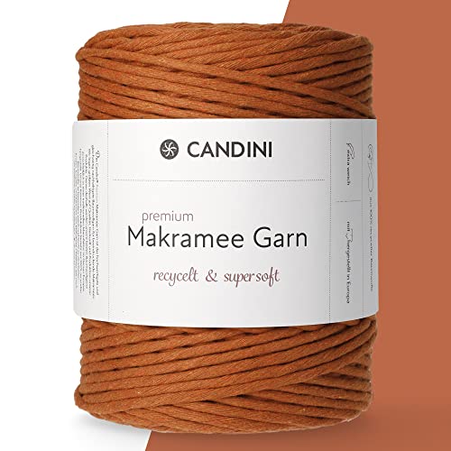 Candini Premium Makramee Garn | waldgrün | 3mm x 200m | 100% recycelte Baumwolle aus Portugal | Makramee Baumwollgarn, DIY von Candini