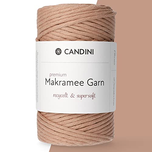 Candini Premium Makramee Garn light peach, 4mm x 100m, 100% recycelte Baumwolle, gezwirnt single-twisted, Baumwollgarn für Macrame in rosa, aprikose von Candini