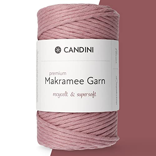 Candini Premium Makramee Garn primrose, 4mm x 100m, 100% recycelte Baumwolle, gezwirnt single-twisted, Baumwollgarn für Macrame in rosa, rose, lavendel von Candini
