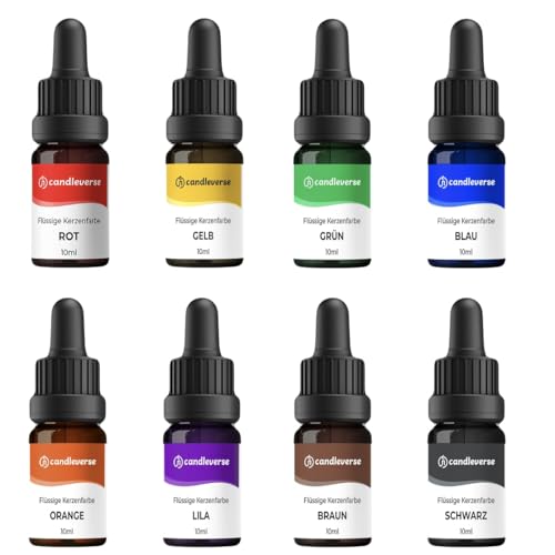 Candleverse Premium Flüssige Kerzenfarbe Set [8 Farben] | Hochkonzentrierte DIY Kerzenfarbe für kreative Kerzenherstellung | 8x10ml Flaschen von Candleverse