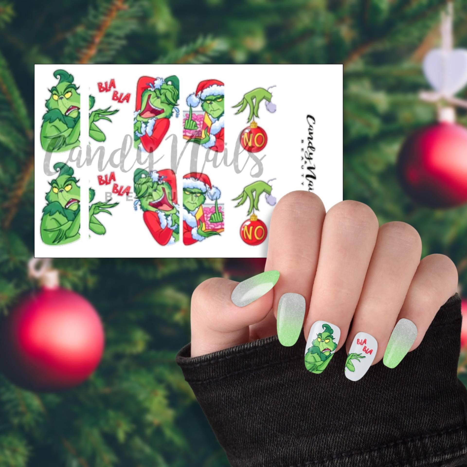 Wasserabziehbild Wasserschiebekunst Nägel Transfers Weihnachten Grün Nageldesign Streifen Zuckerstange Wasserabziehbild Wasserschiebekunst Nägel Transfers Weihnachten Grün Nageldesign Streifen Zuckerstange von CandyNailsUk