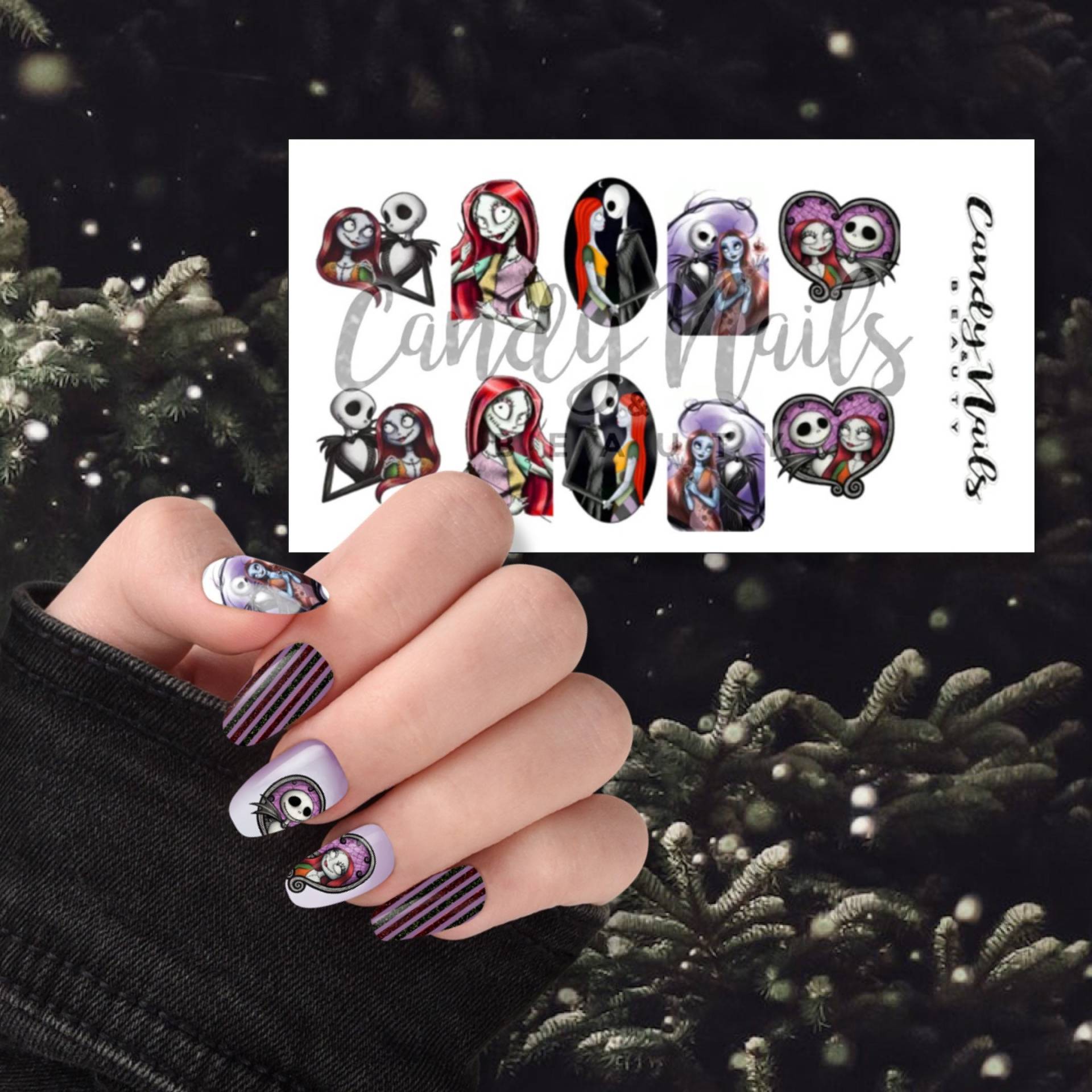 Wasserschiebefolie Aufkleber Nail Art Transfer Halloween Jack Sally Alptraum von CandyNailsUk