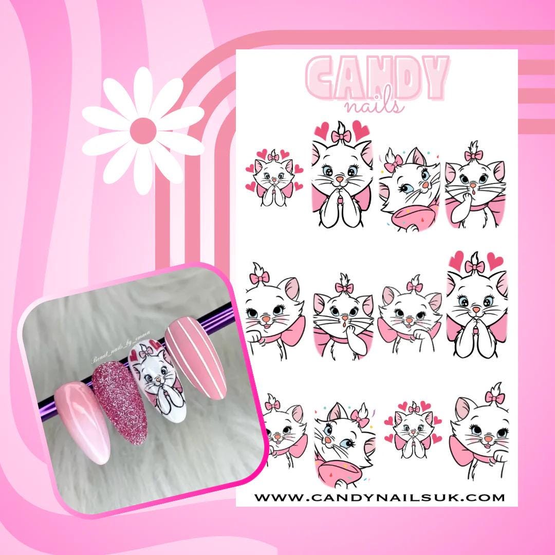 Wasserschiebefolie Nagelabziehbild Süße Weiße Katze Marienblumen Wasserschiebefolie Nagelabziehbild Süße Weiße Katze Marienblumen von CandyNailsUk