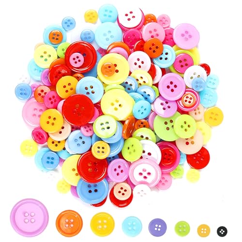 Canollo 100 Stück Bunte Knöpfe, Kinder Bunt Harz Bastelknöpfe, Rund Farbige Knöpfe Verschiedene Größen und Farbe für DIY Basteln Nähen, Kleidungsdekoration, Bastelprojekte und Kinderbasteln von Canollo