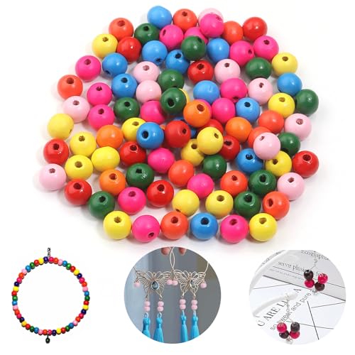 Canollo 100 Stück Holzperlen zum Auffädeln, Holzperlen Groß, Holzperlen Bunte mit 2,8 mm Fädelloch, Runde Bastelnperlen, Bastelnperlen holz für DIY Schmuckherstellung Armbänder Halsketten(10 mm) Canollo 100 Stück Holzperlen zum Auffädeln, Holzperlen Groß, Holzperlen Bunte mit 2,8 mm Fädelloch, Runde Bastelnperlen, Bastelnperlen holz für DIY Schmuckherstellung Armbänder Halsketten(10 mm) von Canollo