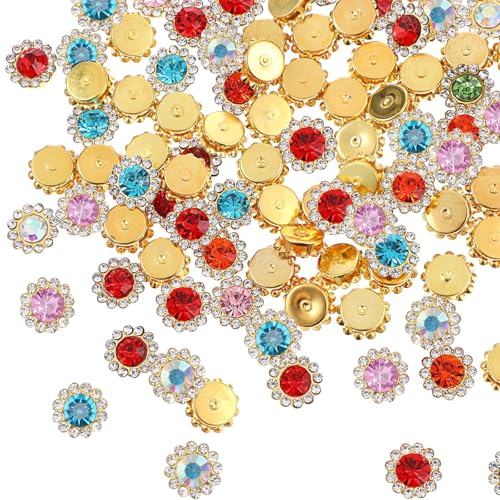 Canollo 100 Stück Strasssteine zum Aufnähen, 8mm Strasssteine zum Aufnähen Glas Metall Basis Nähblumen Krallen, Rhinesteine für Kleidung Schuhe Ohrring Gurt Handwerk Nähzubehör von Canollo