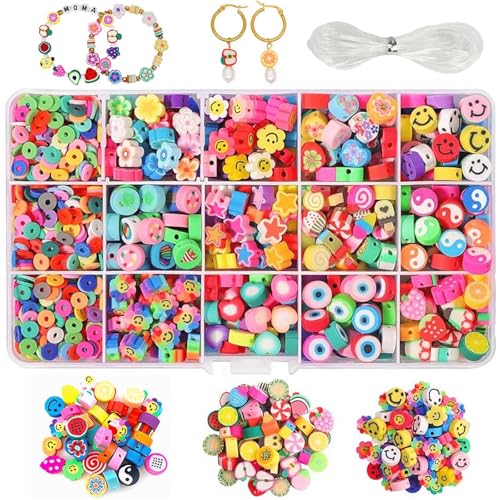 Canollo 1140 Stück Perlen für Armbänder Kinder, 12 Stile Polymer Clay Beads, Perlen zum Auffädeln, Armbänder Selber Machen Kinder, Bunte Perlenset für Schmuckherstellung, Handwerk von Canollo