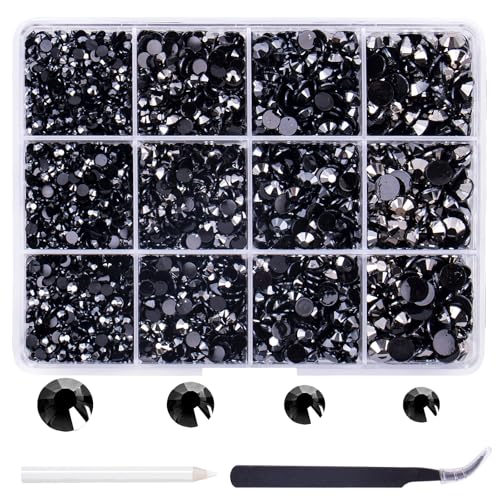 Canollo 1485 Stück Schwarze Strasssteine, 3/4/5/6mm Runde Strasssteine Mit Flacher Rückseite, Rhinestones for Bedazzling, Nail Charms, Diamanten für Nagelkunst, Nagel Deko Bekleidung Basteln von Canollo
