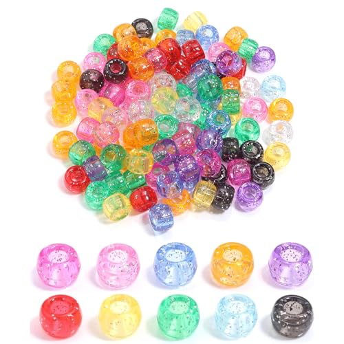 Canollo 200 Stück Bunte Perlen zum Auffädeln, Pony Beads, Perlen für Armbänder, Bastelperlen Großes Loch, Bastelperlen zum Auffädeln, Perlenset für Schmuck, Armbänder, Ketten, Schlüsselanhänger von Canollo