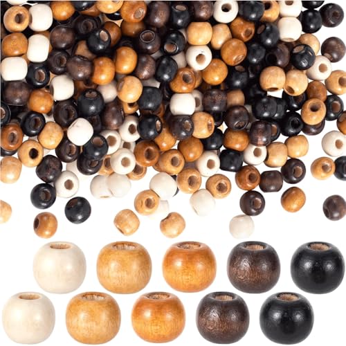 Canollo 200 Stück Holzperlen zum Auffädeln, 10 mm Holzkugeln mit Loch, Perlen zum Basteln, Natürliche Runde Holzperlen Set, Perlen Holz, Beads, Holzkugel für DIY Armband Herstellung (5 Farben) von Canollo