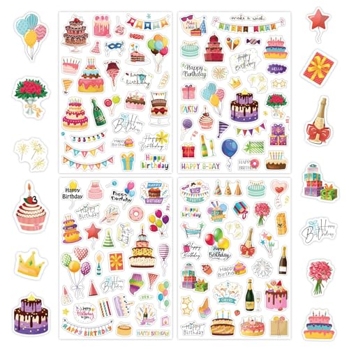 Canollo 4 Blätter Sticker Gästebuch Geburtstag, Sticker Geburtstag Erwachsene Kinder, 120+ Motive Scrapbook Stickers, Happy Birthday Aufkleber Set für Party, Fotoalbum, Gästebuch, DIY Karten Deko Canollo 4 Blätter Sticker Gästebuch Geburtstag, Sticker Geburtstag Erwachsene Kinder, 120+ Motive Scrapbook Stickers, Happy Birthday Aufkleber Set für Party, Fotoalbum, Gästebuch, DIY Karten Deko von Canollo