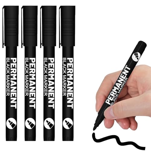 Canollo 4 Stück Textilstifte Waschmaschinenfest, Textilfarbe Schwarz Marker, Textilmarker, Acrylstift mit Rundspitze, Vielseitiger Marker Schwarz für Nahezu Alle Untergründe (Strichstärke 1 mm) von Canollo