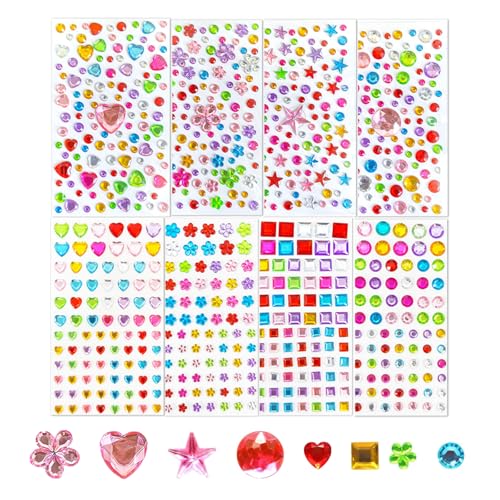 Canollo 828 Stück Glitzersteine Selbstklebend, Bunt Strasssteine Selbstklebend, 8 Blätter Schmucksteine Aufkleber, Glitzersteine zum Basteln für Kinder Handwerk, Make-up, DIY, Augen, Nagel Canollo 828 Stück Glitzersteine Selbstklebend, Bunt Strasssteine Selbstklebend, 8 Blätter Schmucksteine Aufkleber, Glitzersteine zum Basteln für Kinder Handwerk, Make-up, DIY, Augen, Nagel von Canollo