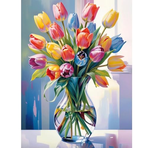 Canollo Diamond Painting 25x35cmcm, DIY Blumen Diamant Painting Bilder, Daiments Painting Erwachsene, 5D Diamond-Painting Tulpe Blumenstrauß, Diamant Malerei Set für Geschenke und Home Wand Décor von Canollo