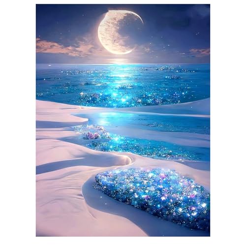 Canollo Diamond Painting Erwachsene, 5D Diamant Painting Bilder Erwachsene, Daiments Painting Wanddekoration, DIY Diamond Painting Bilder Set, Diamant Painting Meer(Gebogener Mond) von Canollo