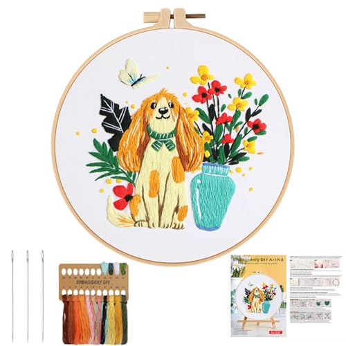 Canollo Embroidery Kit, Sticken Set Erwachsene, Blumenmuster und Hund Stickset, Stickset für Anfänger mit 1 Stück Stickrahmen, Anleitung und Werkzeuge, Kreuzstich Set für DIY Kunst, Handwerk Canollo Embroidery Kit, Sticken Set Erwachsene, Blumenmuster und Hund Stickset, Stickset für Anfänger mit 1 Stück Stickrahmen, Anleitung und Werkzeuge, Kreuzstich Set für DIY Kunst, Handwerk von Canollo
