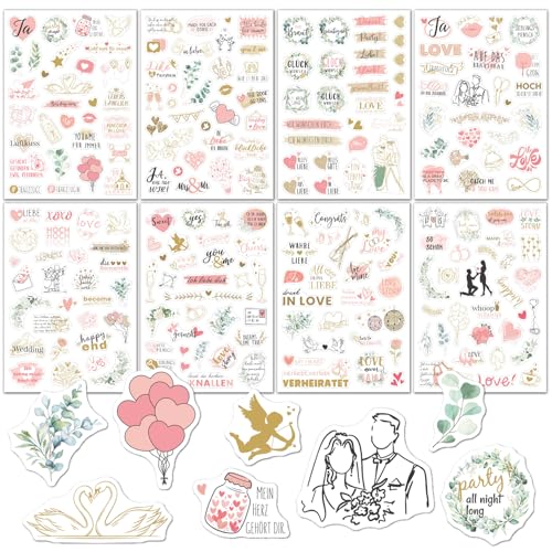 Canollo Sticker Hochzeit Gästebuch(230 Motive), Lustige Aufkleber Hochzeit, 8 Bögen Groß Fotoalbum Sticker, Hochzeitssticker Gästebuch Deko für Fotoalbum, Liebe Hochzeitsdeko Zubehör (Rosa) von Canollo