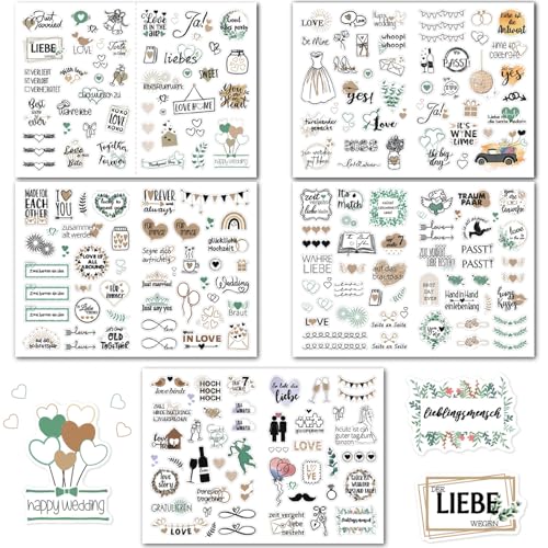 Canollo Sticker Hochzeit Gästebuch(266 Motive), Lustige Aufkleber Hochzeit, 5 Bögen Groß Fotoalbum Sticker, Hochzeitssticker Gästebuch Deko für Fotoalbum, Liebe Hochzeitsdeko Zubehör (Grün) von Canollo