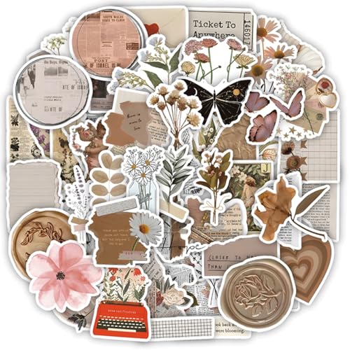Canollo 60 Stück Aesthetic Sticker, Vintage Aufkleber Set, Wasserfeste Stickers, Sticker Aesthetic für Fotoalbum, Journal Stickers, für Kindle, Scrapbook, Laptop, Koffer, Erwachsene DIY Deko Aufkleber von Canollo