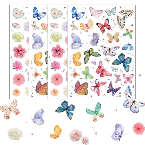 Canollo 4 Blätter Sticker Blumen und Schmetterlinge, 126 Stück Stickers Kinder Erwachsene, Aufkleber Blumen und Schmetterling Deko, Frühlingsthemen Scrapbook Stickers, Aufkleber Set für DIY Deko Canollo 4 Blätter Sticker Blumen und Schmetterlinge, 126 Stück Stickers Kinder Erwachsene, Aufkleber Blumen und Schmetterling Deko, Frühlingsthemen Scrapbook Stickers, Aufkleber Set für DIY Deko von Canollo