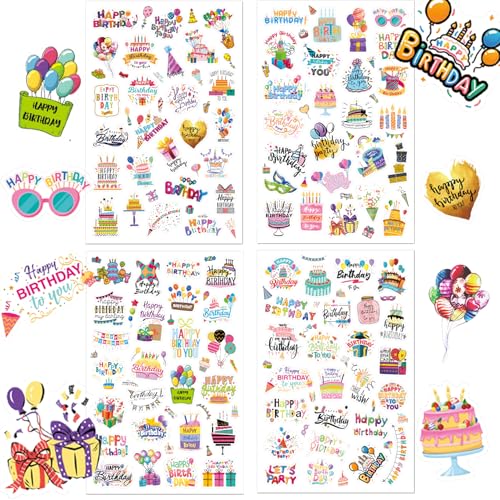 Canollo 4 Blätter Sticker Gästebuch Geburtstag, Sticker Geburtstag Erwachsene Kinder, 100 Motive Scrapbook Stickers, Happy Birthday Aufkleber Set für Party, Fotoalbum, Gästebuch, DIY Karten Deko Canollo 4 Blätter Sticker Gästebuch Geburtstag, Sticker Geburtstag Erwachsene Kinder, 100 Motive Scrapbook Stickers, Happy Birthday Aufkleber Set für Party, Fotoalbum, Gästebuch, DIY Karten Deko von Canollo