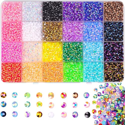 Canollo 24 Farben Glitzersteine zum Basteln, 3mm Strasssteine für Nail Art, Rhinestones for Bedazzling, Nail Charms, Diamanten für Nagelkunst, Bedazzler Kit für Nageldekoration Bekleidung Basteln DIY von Canollo