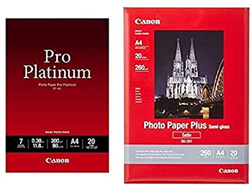 Canon 2768B016 PT-101 pro platinum photo paper inkjet 300g/m2 A4 20 Blatt Pack & Canon SG-201 Fotopapier Plus Seidenglanz, matt (260 g/qm), A4, 20 Blatt von Canon