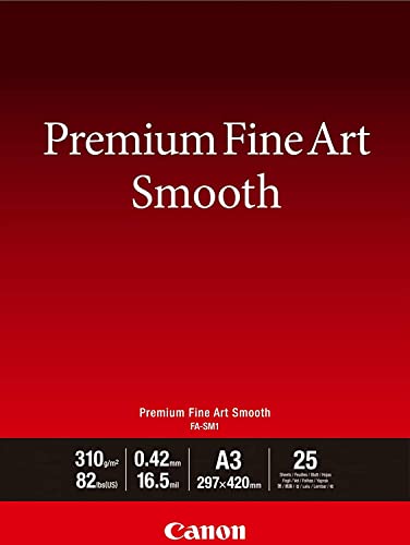 Canon FA-SM1 Premium Fine Art Smooth Fotopapier - DIN A3, 25 Blatt (310 g/qm) für Tintenstrahldrucker 2646181 von Canon