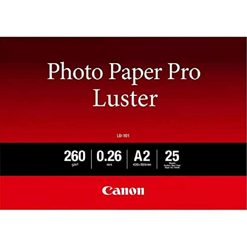 Canon Fotopapier Luster LU-101 glänzend weiß - (DIN A2, 25 Blatt) für Tintenstrahldrucker - PIXMA Drucker 42x59,4 cm (260 g/qm), 2511818, 2 5 Blatt von Canon