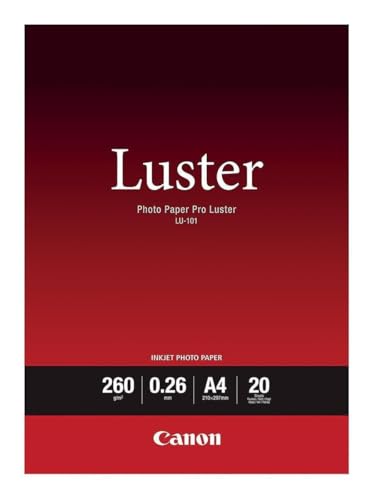 Canon Fotopapier Luster glänzend weiß - (DIN A4 20 Blatt) für Tintenstrahldrucker - PIXMA Drucker 21x29,7 cm (260 g/qm) LU-101A4 von Canon