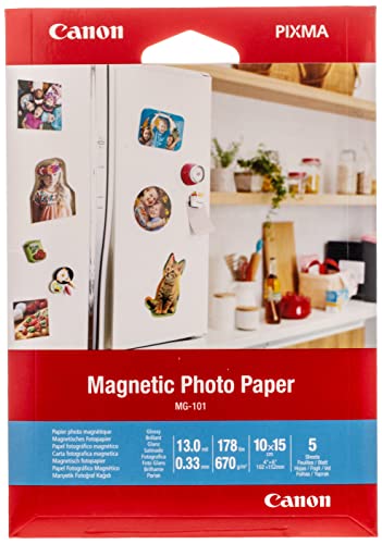 Canon Fotopapier MG-101 Magnetisches Papier - 10x15 cm 5 Blatt für Tintenstrahldrucker Glänzend für PIXMA Drucker 3634C002 Weiß von Canon