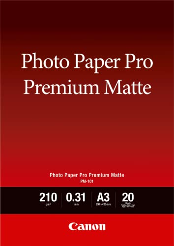Canon Fotopapier PM-101 Premium matt - DIN A3, 20 Blatt (210 g/qm) für Tintenstrahldrucker, 2028049 von Canon