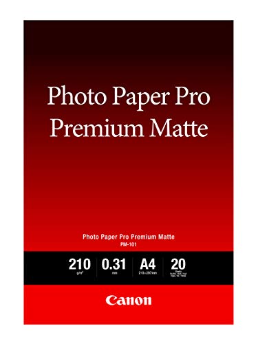 Canon Fotopapier PM-101 Premium matt - DIN A4, 20 Blatt (210 g/qm) für Tintenstrahldrucker, a4 / 20 seiten, 8657B005 von Canon