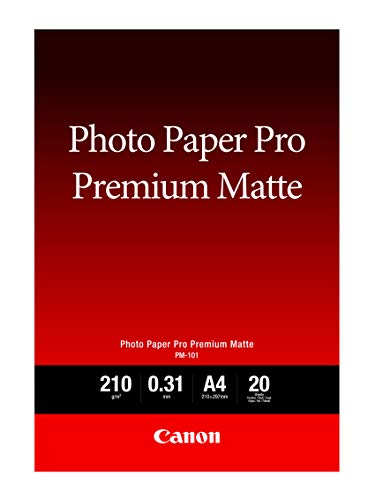 Canon Fotopapier PM-101 Premium matt - DIN A4, 20 Blatt (210 g/qm) für Tintenstrahldrucker, a4 / 20 seiten, 8657B005 von Canon