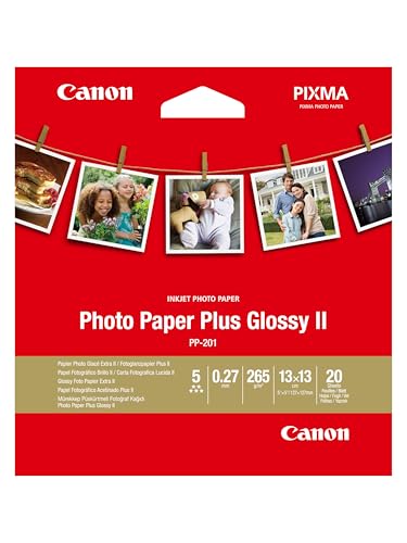 Canon 2311B060 Fotopapier PP 201 glänzend für Tintenstrahldrucker Pixma Drucker, Weiß, 265 g/qm, 13x13 cm, 20 Blatt von Canon