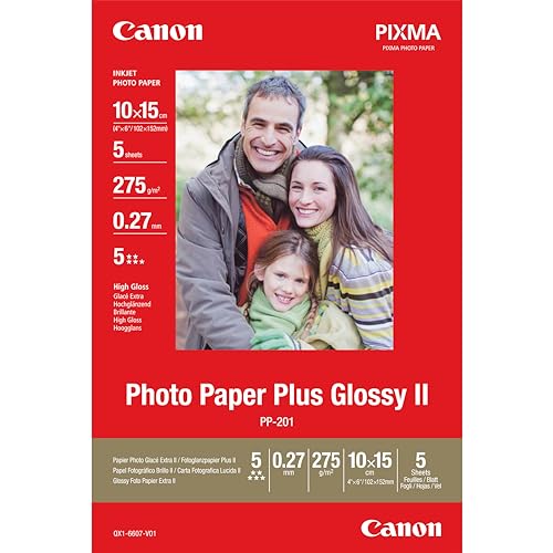 Canon Fotopapier PP-201 glänzend - 10x15 cm 5 Blatt für Tintenstrahldrucker - PIXMA Drucker (275 g/qm) von Canon