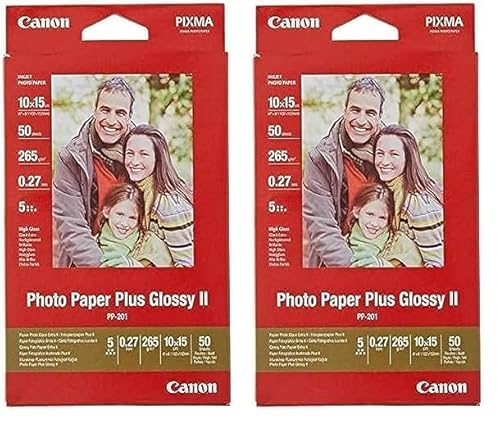 Canon Fotopapier PP-201 glänzend - 10x15 cm 50 Blatt für Tintenstrahldrucker - PIXMA Drucker (265 g/qm) 2311B003 rot (Packung mit 2) von Canon