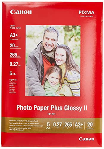 Canon 2311B021 Fotopapier PP 201 glänzend Din für Tintenstrahldrucker, Pixma Drucker, Schwarz, Weiß, A3+, 20 Blatt (275 g/qm) von Canon