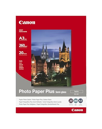 Canon Fotopapier SG-201 Plus Seidenglanz - DIN A3 20 Blatt für Tintenstrahldrucker – PIXMA Drucker (260 g/qm), 1686B026 von Canon