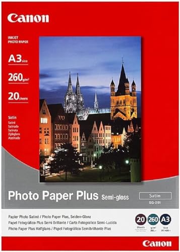 Canon Fotopapier SG-201 Plus Seidenglanz - DIN A3 20 Blatt für Tintenstrahldrucker – PIXMA Drucker (260 g/qm), 1686B026 von Canon