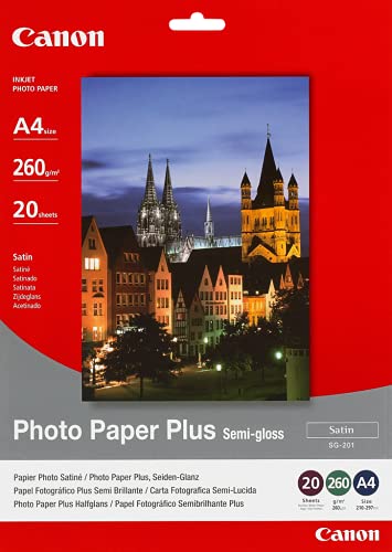 Canon Fotopapier SG-201 Plus Seidenglanz - DIN A4 20 Blatt Seidenmatt für Tintenstrahldrucker - PIXMA Drucker (260 g/qm) 1686B021 von Canon